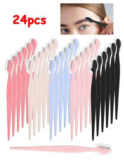 24 pièces Set de rasoirs à sourcils pour femmes, disponible en plusieurs couleurs, retire facilement les poils du visage, outil de toilettage des sourcils avec manche droit, étui de protection anti-rayures unisexe, convient aux débutants pour éviter l'irritation de la peau