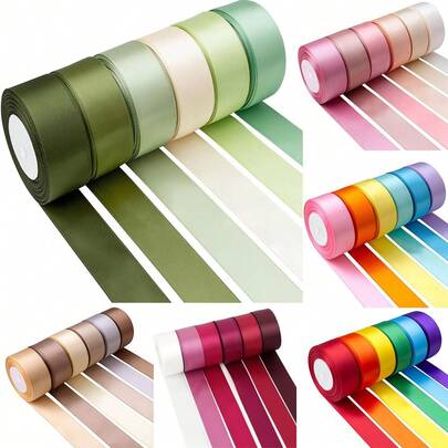 150码，6包，绿色缎带，多种纯色缎带混装，适用于手工制作、圣诞节、礼品包装、婚礼、花束、请柬、发饰等。