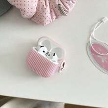 Minimalist Pink Striped Earphone Case With Hanging Loop, Compatible With Apple Pro 3/Pro 2/Pro/ 4/3/2, Fashionable Women Earphone Case, Minimalist Earphone Case, Apple Earphone Case, Apple Earphone Cover - Hồng - Xem 7