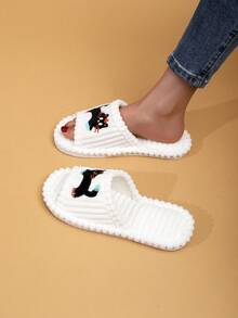 女士露趾拖鞋，可爱动物图案，欧美时尚，四季皆宜居家穿着 - 白色 - 查看 2