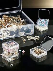 62pcs/31pcs/5pcs Transparent Plastic Jewelry Earring Storage Box With Hinged Lid - Stackable Organizer For Rings, Earrings, Beads, Small Accessories - Portable Container (White/Clear) - Suitable For Travel And Use - Multicolor - View 5