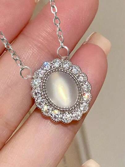 1 Pc Elegant Cubic Zirconia Necklace Pendant For Women For Valentine's Day Gift Engagement Anniversary Party Jewelry