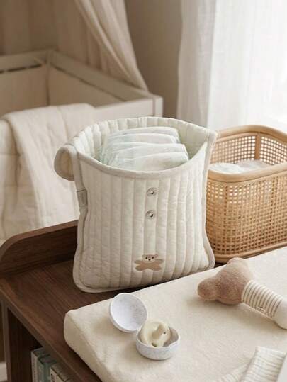 1pc Foldable Portable Baby Diaper Organizer Bag, Quilted Diaper Storage Pouch For Outdoor Use