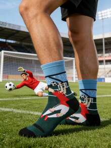 Bộ 1/6 đôi tất thể thao cổ cao đến giữa bắp chân in hình bóng đá World Cup, tất thể thao mùa xuân và hè cá tính, thoải mái và bền bỉ cho nam, nữ và học sinh, tất kiểu cổ động viên. - Nhiều màu - Xem 3