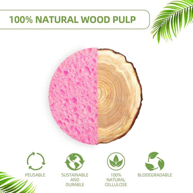 50 miếng bông rửa mặt nén | Bông rửa mặt Kickleen 100% cellulose tự nhiên dùng trong spa, làm sạch da mặt hàng ngày | Tẩy trang và đắp mặt nạ | Tẩy tế bào chết | Massage da | Làm sạch lỗ chân lông - hồng - Xem 2