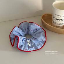 Blueberry Berry! Red Polka Plaid Overlock Scrunchie Hair Tie, Korean Style Girls, Low Ponytail Hair Ring, Hair Accessory - 紅色 - 查看 3