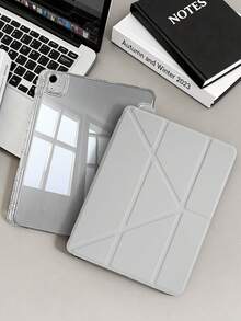 極簡純色 1 個透明壓克力 Y 型摺疊灰色平板保護殼，相容於 IPad Mini6/Mini7/10.2/10.5/Air4/Air5/10.9/Pro11/10th/12.9/Air 11-In.(M2)-2024/ Air 13-In.(M2)-2024/ Pro 11-In.(M4)-2024/ Pro 13-In.(M4)-2024/ Air 13(M3 2025)/ Air 11-Inch (M3) 2025/ (A16) 11 Inch 11th Generation 2025，多重摺疊可調式支架，內建筆槽，高透明壓克力背蓋，防摔，睡眠/喚醒，極簡/經典/休閒保護殼，產品不含筆，部分型號附鏡頭框，辦公商務專業禮品 - 灰色 - 查看 4