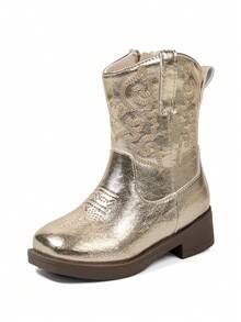 NILOSH Embroidered Western Cowboy Boots, New Fashion Mid-Calf Boots For Boys & Girls, Retro Style - Gold - View 12