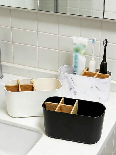 Portaspazzolino in bambù a 5 slot, organizer da bagno per spazzolino elettrico, dentifricio e rasoio
