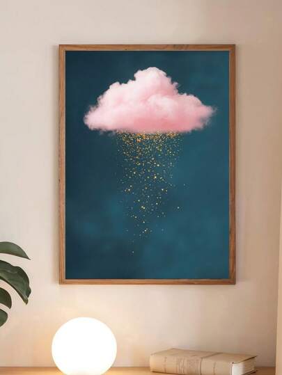 1 pieza Impresión de arte de pared abstracto minimalista moderno con diseño de flores y nubes, adecuado para sala de estar, dormitorio, marco vertical envolvente, póster de colores suaves, regalo de inauguración de la casa, estilo de decoración de arte para dormitorio de niñas, decoración del hogar, decoración de pared con marco/sin marco