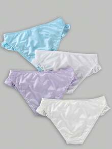 4PCS Cute Ruffle Trim Bow Detail Briefs, Low Waist Silky Satin Bikini Briefs For Daily Wear - Multicolor - View 6