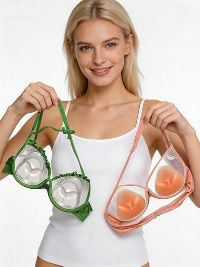 2-6pcs Women Silicone Bra Pads, Suitable For Swimwear Bikini And Lingerie, Soft And Comfortable Silicone Material, Thickened To Naturally Lift And Enhance Smaller Breasts, Available In Transparent/Apricot Color, Triangle Bra Lift Silicone Pads