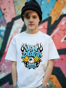 Tween Boy's Shirt Vonn Dutch Eye With Wings And Flames Design On Black T Shirt Graphic Tees Crew Neck Short Sleeve Joy-Bringing Present Unisex Style Gifts For Spring Festival, Valentine's Day, St. Patrick's Day & World Cup-Van Dutch Dragon Print Tween Boy T Shirt Classic Americana Style Graphic Tee - 白色 - 查看 2