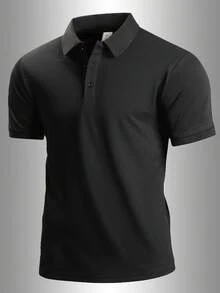 1件夏季柔軟舒適透氣防皺防起球商務休閒運動純色 Polo 衫 T-shirt - 黑色 - 查看 3