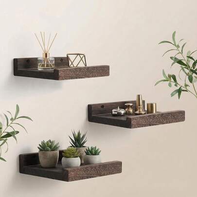 Wooden Floating Planter Shelves,Small Natural Wooden Display Wall Shelf For Picture Ledge, Pawlownia, Wall Mounted, Light Brown