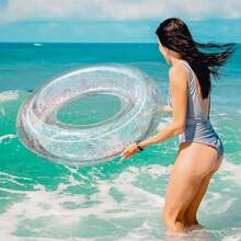 1pc Thick Sequin Transparent Inflatable Swimming Ring, Adult PVC Underarm Swimming Ring, Suitable For Pool Party - Multicolor - View 4