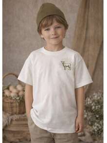 Camiseta Infantil Páscoa Cristã Cordeiro de Deus Estampa Vintage - Branco - Visão 1