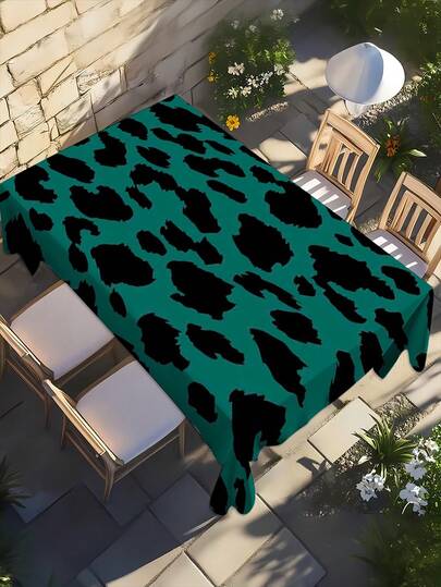 1 件装黑绿波点桌布，长方形，可机洗，易于清洁，适合野餐、户外派对、烧烤、餐桌装饰，夏季风格