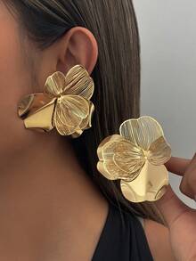 1 Cặp Hoa tai kim loại rỗng hình lá bạch quả và hoa thời trang sáng tạo cổ điển, phù hợp với trang phục hàng ngày của phụ nữ và nhiều bữa tiệc, trang sức trang trí - bông tai hoa - Xem 5