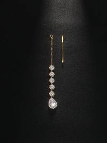 1pc Gold Water Drop Fully Rhinestoned Hair Clip, Bridal Wedding Headpiece, Party Formal Dress Accessory, Gift - Gold - View 4