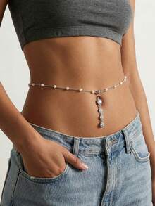 CIZME 14G Belly Ring With Chain Belly Button Rings Rhinestone Waist Body Chain Bikini Belly Jewelry Beach Accessories Jewelry For Women Adults - Multicolor - View 3