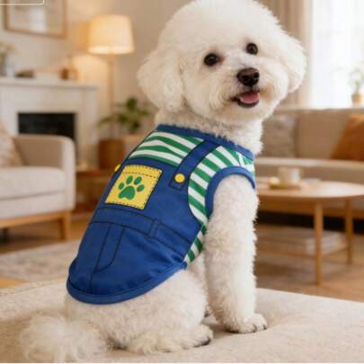 1 pieza Chaleco para mascotas, diseño de tirantes de mezclilla a contraste, ligero y transpirable, anti-pulgas y anti-pelos, adecuado para gatos/perros de interior y exterior