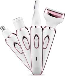 Electric Razor For Women,Hair Trimmer For Face Nose Eyebrow Beard Mustache Arm Leg Armpit Bikini,Painless Rechargeable Portable 4 In 1 Womens Body Shavers Set - 白色 - 查看 9