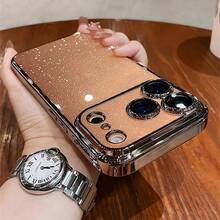Luxury Sequin Electroplated PC Transparent Phone Case, Suitable For IPhone 17 Pro Max 16 15 14 13 12 11 Pro Max, Shockproof Hard Back Cover - Orange - View 5
