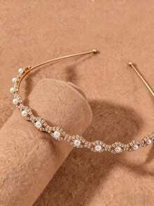 1pc Rhinestone & Pearl Headband, Elegant Hair Accessory For Girls, Suitable For Wedding, Party, Princess Dress Up - Multicolor - View 6