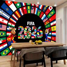 2026 World Cup,Cup, Football, Flag, Mascot  Pattern 2D Flat Tapestry Wall Hanging Fabric .Background Decoration For Wall Fabric, Garden Flags, As Birthday Gifts, Gift Room Banners, Wall Banners, University Dormitory Decoration, Outdoor, Graduation,Family, Wedding, Suitable For All Seasons' Wall Fabric, Washable, Machine Washable, Lightweight, Comfortable. Unique Design, Suitable For His Peach-Colored Cotton Fabric, Suitable For Her Personalized Ideal Decorative Gifts, Suitable For Her, Him, Family, Mother, Lover, Daughter, Son, Friends, Classmates. Perfect For Camping, Traveling, Home Life, Daily Life, Office Decoration, Birthday, Anniversary, Valentine's Day, Thanksgiving, Christmas, Halloween, Mother's Day, Father's Day,Graduation,Bedroom Decoration, Wall Art Posters, Home Decor, Wedding, Easter, New Year Gifts, Car, Bedroom, Living Room, Office, Outdoor Camping, Beach, Outdoor Flag Wall Tapestry,Yoga Party, As Background Wall Decoration Tapestry. - 彩色 - 查看 3