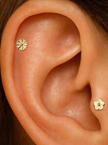 2pcs S925 Sterling Silver Tiny Four Point Star Stud Earring Minimal Helix Cartilage Piercing Jewelry Gift For Women Daily Wear - Gold - View 7