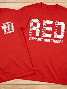 Men's Pure Cotton T-Shirt Funny Print T-Shirt,Mens Clothes,Red Friday T-Shirts, We Wear Red Tops On Fridays To Remember Every Member Of The Team, Men's And Women's Shirts,Summer Outfits,Streetwear,Y2k - 紅色 - 查看 1