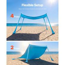 Beach Tent Sun Shelter, UPF50+ Sun Protection, 6.6 Ft Tall, 10x10 Ft, Easy Pop Up Beach Canopy With 4 Sandbags, Stability Poles, Sand Shovels, Portable Shade For Family Outings, Camping, Fishing - Four-corner 4-sandbag set, 10*10*6.6ft, Blue - 查看 6