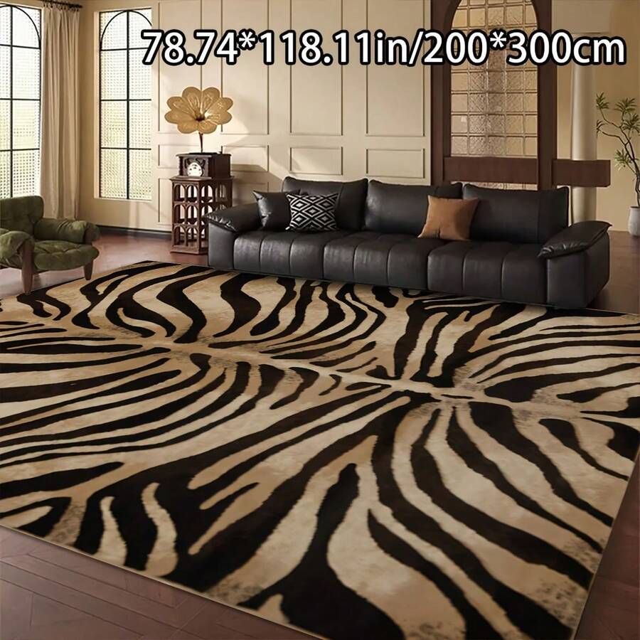 Brown And Black Zebra Pattern Rectangular Large Carpet For Bedroom, Living Room, Dining Room, Study, Bedroom.Soft And Versatile Home Carpet, Large Floor Mat - 1PC - 查看 1