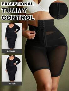 女士塑身短裤，收腹提臀，束腰，交叉设计 - 黑色 - 查看 1