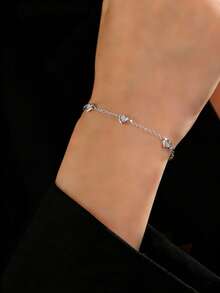 1 chiếc vòng tay bạc S925 Sterling Silver khảm hình trái tim nhỏ nhắn, tinh tế, phong cách thời trang nữ ngọt ngào dễ thương cá tính theo phong cách INS tối giản thanh lịch đa năng món quà trang sức tinh tế - Yêu - Xem 16