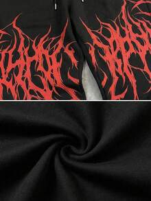 FRACTYR Men's Summer Casual Street Fashion Gradient Black Thorn Death Metal Text Graphic Loose Breathable Double-Sided Print Long Pants - Black - View 8