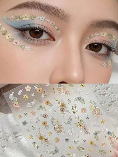 2pcs Delicate Embroidered Daisy Face Gems, Elegant High-End Face Gems Suitable For Spring/Summer, Stage Performance, Birthday Party Photo Props, Sweet Girl Photo Accessories, Multi-Functional Nail Stickers