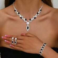 3/4-Piece Fashion Jewelry Set, Black Gemstone Necklace And Earrings Bracelet, Perfect For Women To Wear At Parties And Special Occasions - Four Piece Jewelry Set - View 1