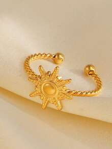 1pc 18K Gold Plated Stainless Steel Sun-Shaped Ring, Suitable For Women's Party And Date Wear - Gold - View 4