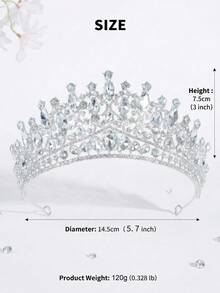 1件优雅水晶装饰新娘皇冠，银色水晶公主头饰，适合婚礼、舞会、选美比赛 - 銀色 - 查看 11