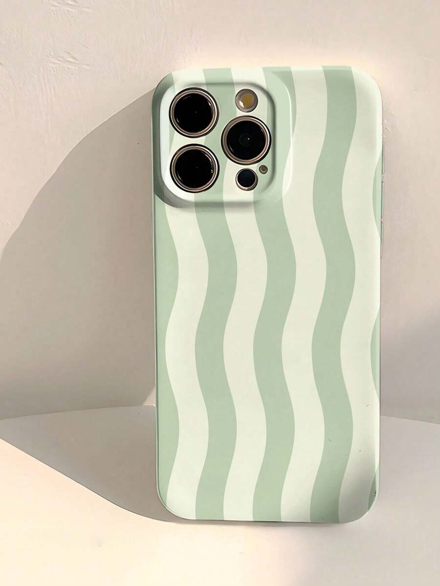 1件装简约清新波浪条纹图案细孔亮面全包硬壳手机壳 - 彩色 - 查看 1