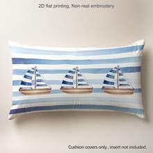 1pc Watercolor Striped Sailboat Print Pillow Cover [No Pillow Insert], 11.81*19.71in(30*50cm)/15.75*23.62in(40*60cm), [Single-Sided Printing], Made Of Polyester, Fresh Summer Style Throw Pillow Case For Sofa, Living Room, Bedroom, Car, Office, Hotel, Homestay Decor, Perfect Gift For Family And Friends - Multicolor - View 4