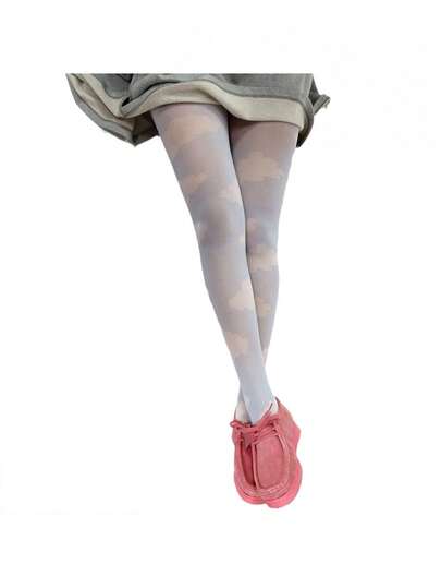 Ladies Summer Autumn Long Stockings, Girls Creative Heart/Floral/Cloud/Plaid Printing Tight Leggings Elastic Render Pants