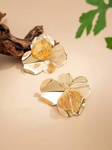 1 Cặp Hoa tai kim loại rỗng hình lá bạch quả và hoa thời trang sáng tạo cổ điển, phù hợp với trang phục hàng ngày của phụ nữ và nhiều bữa tiệc, trang sức trang trí - bông tai hoa - Xem 10