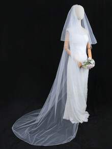 1pc Minimalist Sheer Double-Layer Blusher Bridal Veil, Cathedral Length, Suitable For Beach Wedding, Wedding Photography, Comb Fixation, Face Covering Veil - Multicolor - View 3