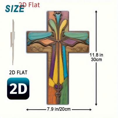 Impresión plana 2D, cruz de madera hecha a mano y colorida | Diseño exquisito y detalles impresionantes | Adecuada para decoración de dormitorio, sala de estar e iglesia | Uso versátil en interiores y exteriores, adecuada para exhibición festiva y diaria | Ideal para Navidad, Halloween, Pascua, Acción de Gracias y arte de pared de la iglesia | 11 obras de arte de madera cuidadosamente elaboradas para ocasiones festivas, planas 2D