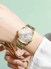 1件女士时尚休闲数字表盘优雅石英手链手表，不含表盒 - 金色 - 查看 7