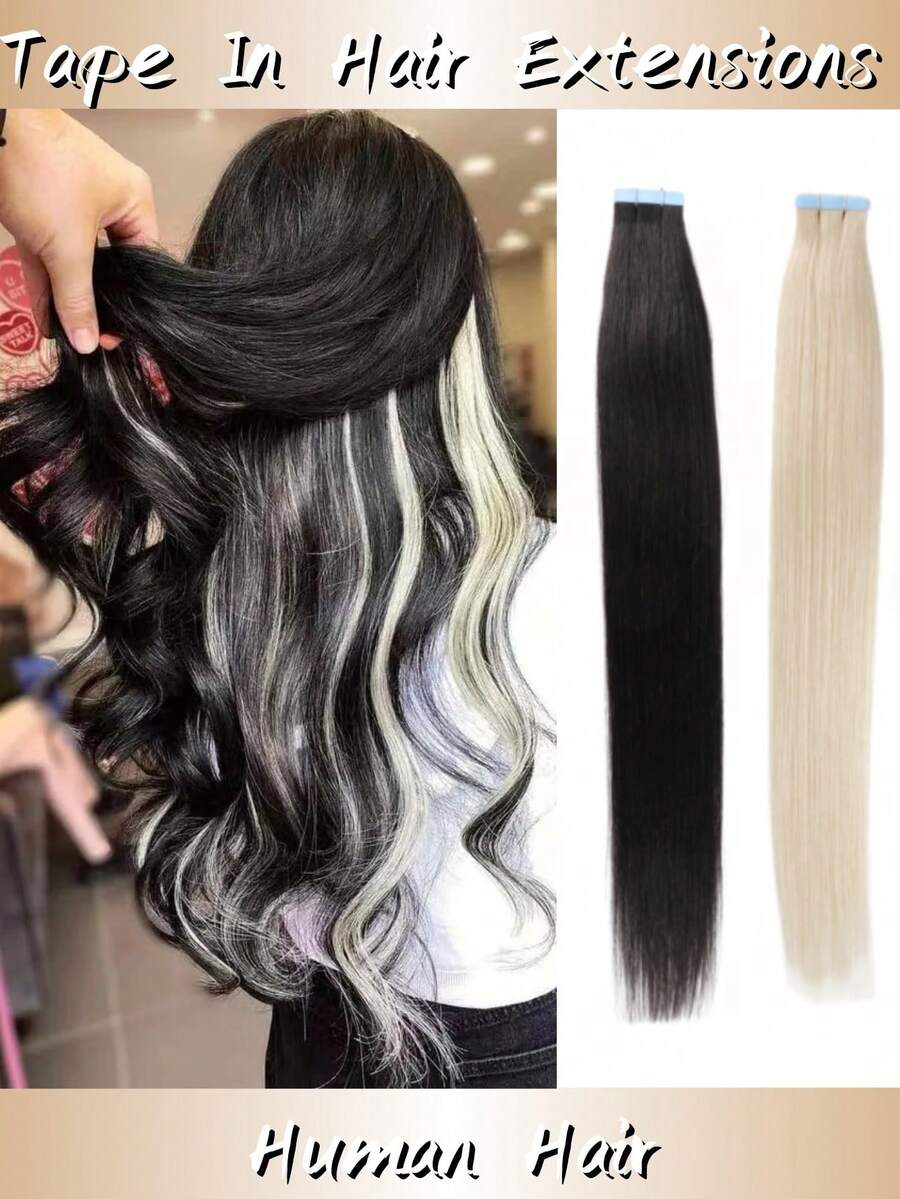Lsybeauty Thick Tape In Human Hair Extensions ,Seamless  Skin Weft Extensions ,Remy  Human Hair,Multicolor  Color,Silky Straight For Fashion Women  ,16-26inch ,Easy To Apply (1B60# ,50g 20pcs/Package) - 1B60# - View 1
