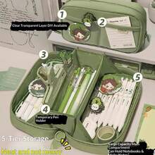 2026 New Japanese Ins High-Quality Minimalist Green Transparent Pencil Case, Large Capacity, Student Stationery Storage Bag, Practical Back To School Gift - Volcano Large Capacity Pencil Case - View 8